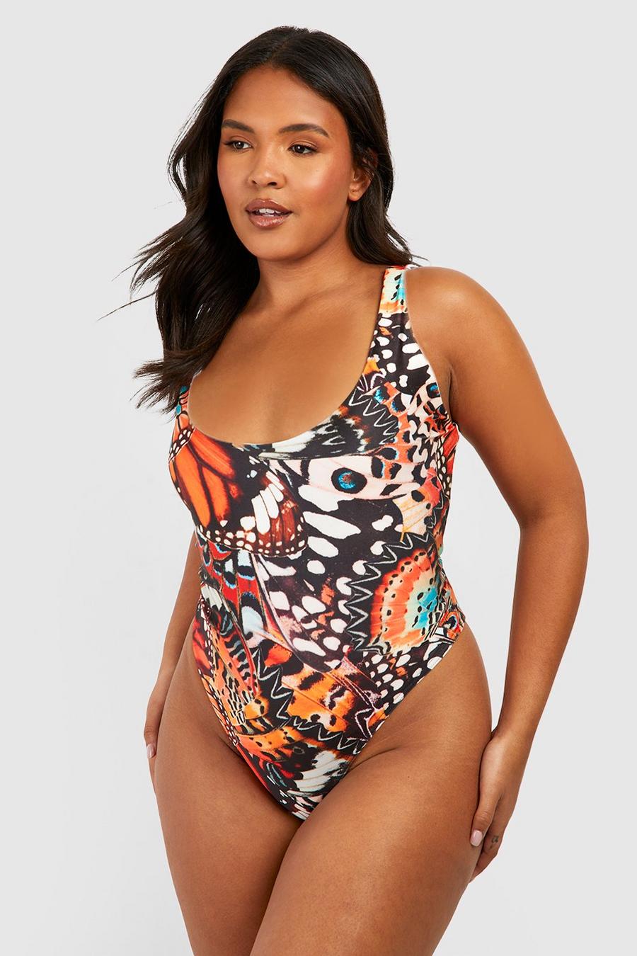 Plus Butterfly Print Scoop Swimsuit