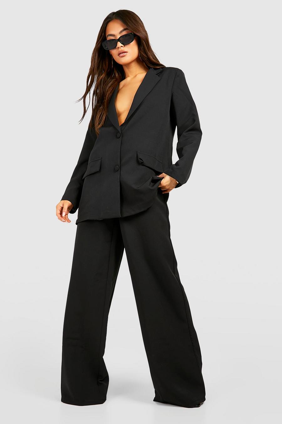 Black Slouchy Wide Leg Tailored Trousers 