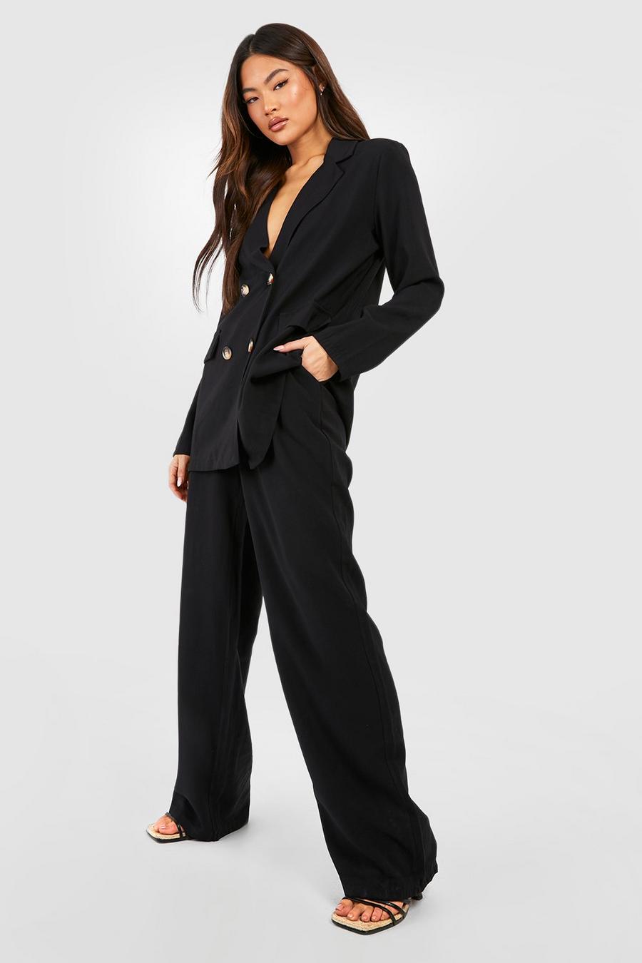 Black Slouchy Fit Wide Leg Tailored Pants