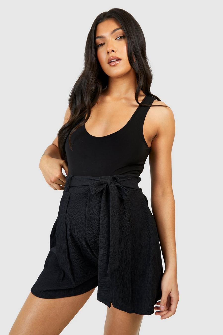 Black Maternity Textured Belted Shorts