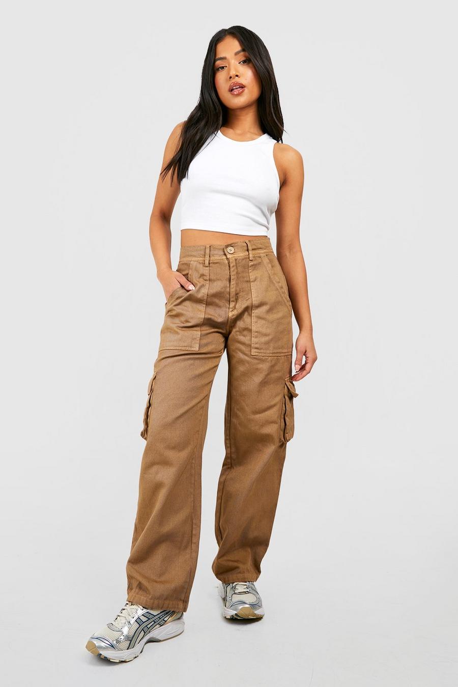 Sand Petite Washed Lightweight Loose Cargo Trouser