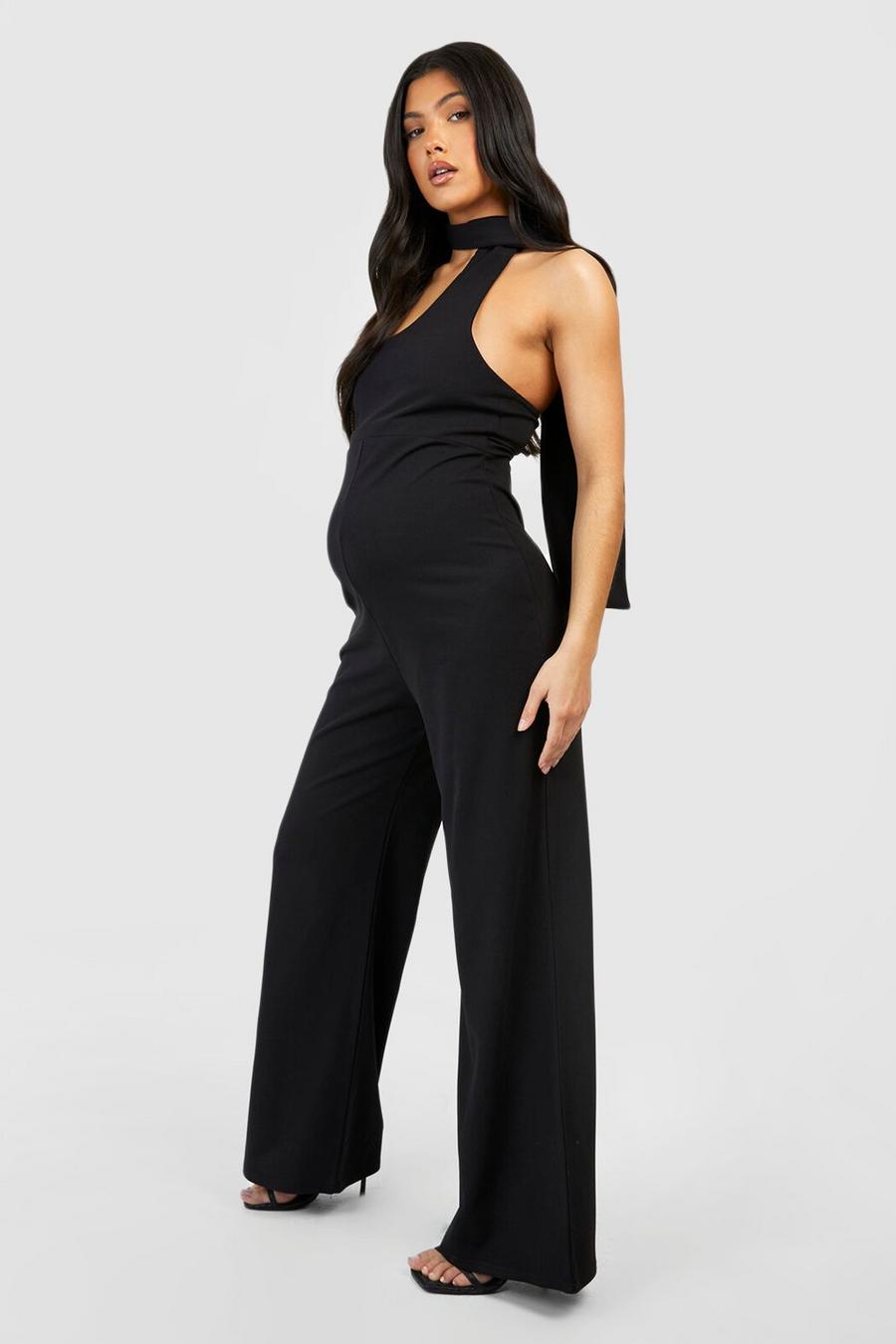 Maternité - Combinaison de grossesse large dos nu à imprimé foulard, Black