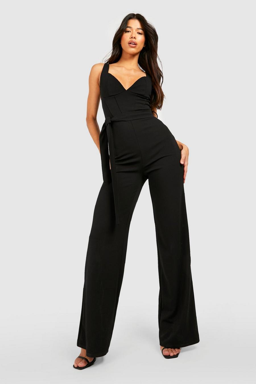 Black Tall Corset Belted Wide Leg Jumpsuit