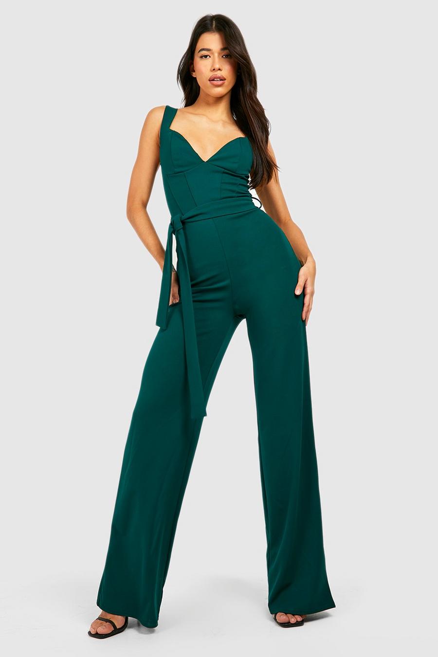 Forest Tall Corset Belted Wide Leg Jumpsuit