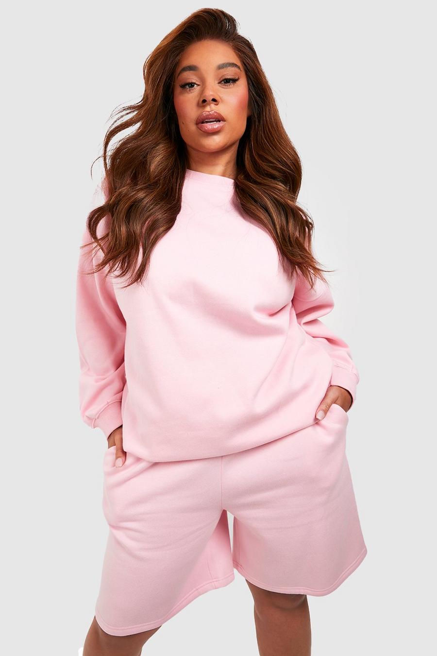 Pink Plus Oversized Sweatshirt Short Tracksuit