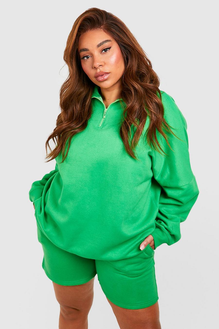 Green Plus Oversized Half Zip Short Tracksuit