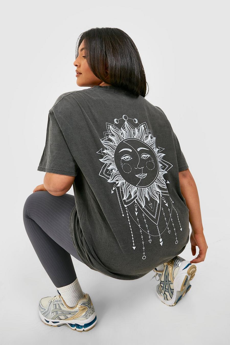 Charcoal Plus Oversized Overdye Celestial Back Graphic T-Shirt