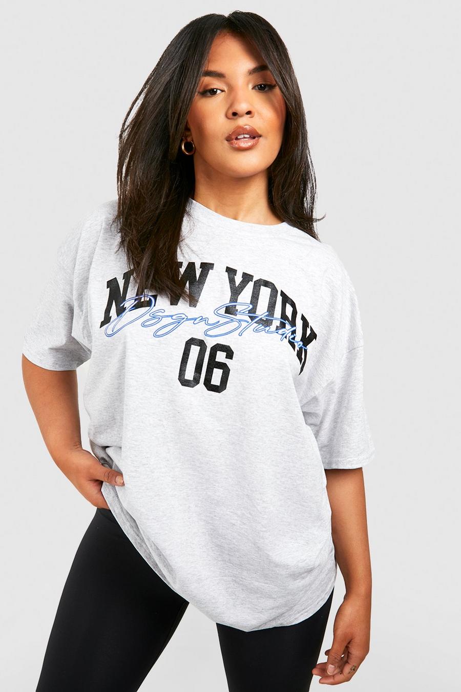 T-shirt Plus Size con scritta New York, Grey marl