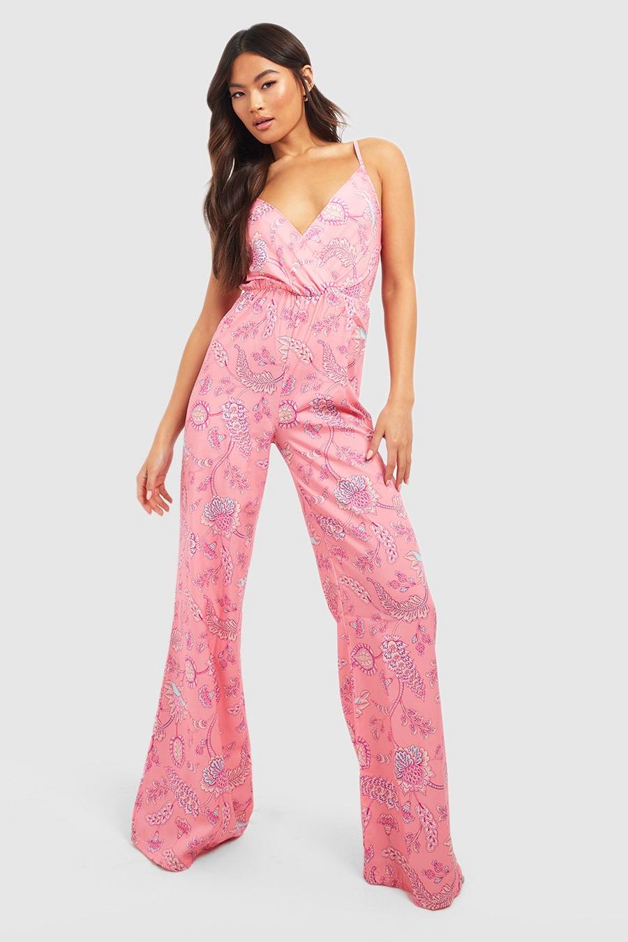 Pink Paisley Print Wrap Strappy Jumpsuit image number 1