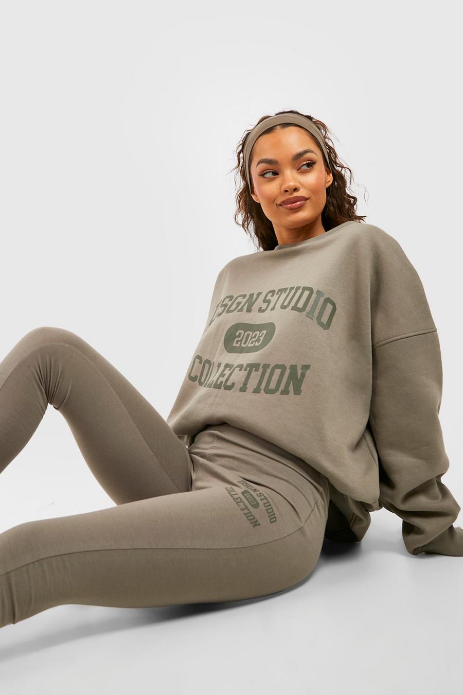 Khaki Dsgn Studio Collegiate Slogan Legging Tracksuit