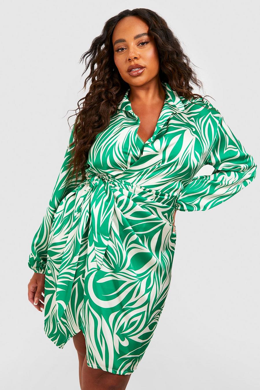 Green Plus Zebra Satin Wrap Midi Dress image number 1