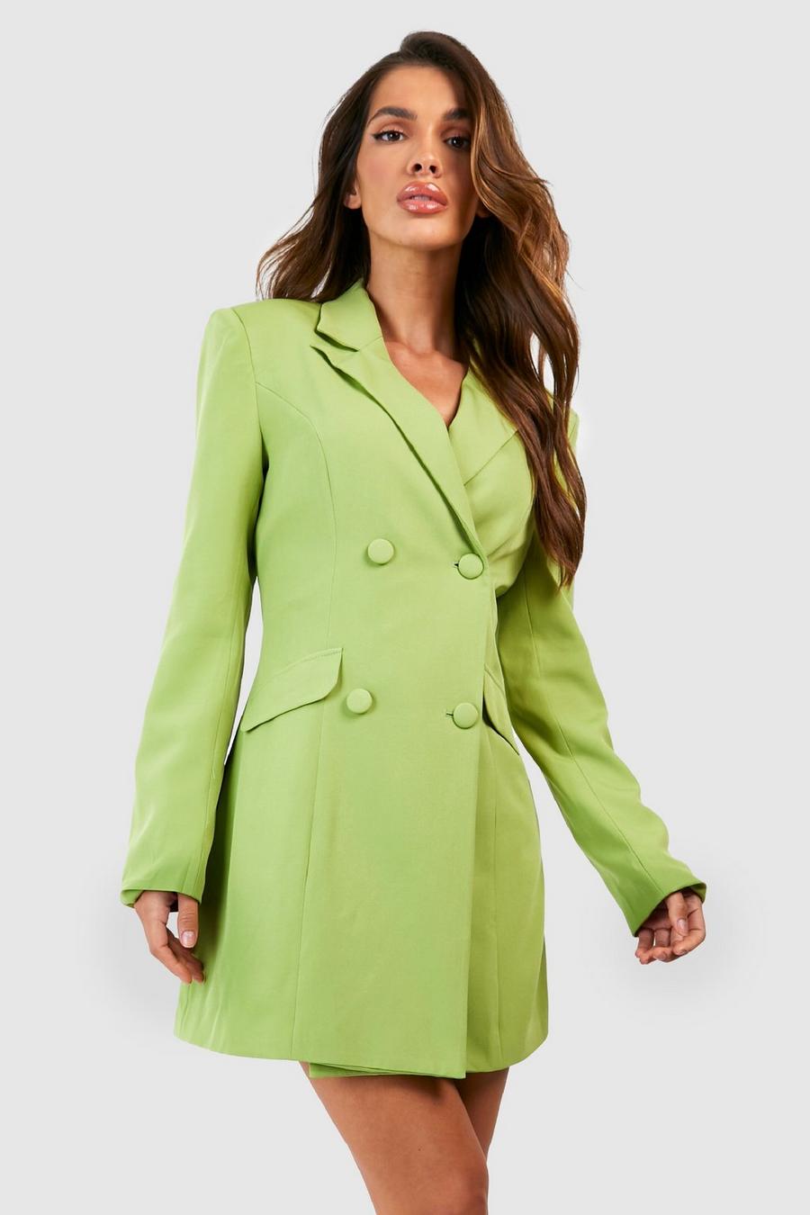 Lime Button Detail Blazer Dress