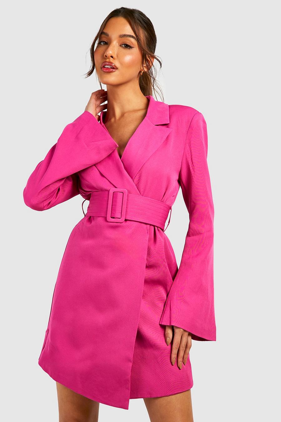 Pink Split Sleeve Belted Blazer Dress