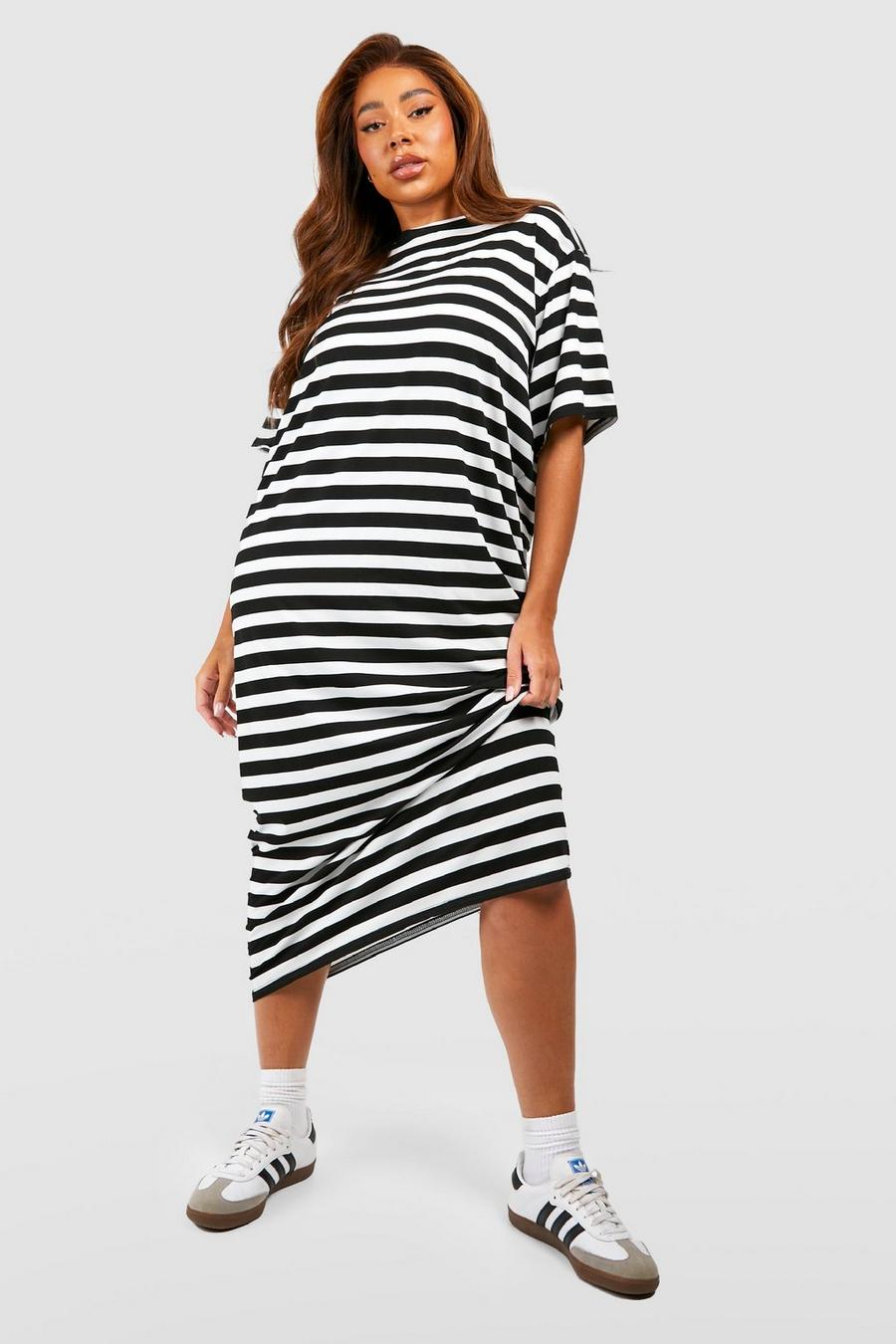 Black Plus Stripe T-shirt Dress