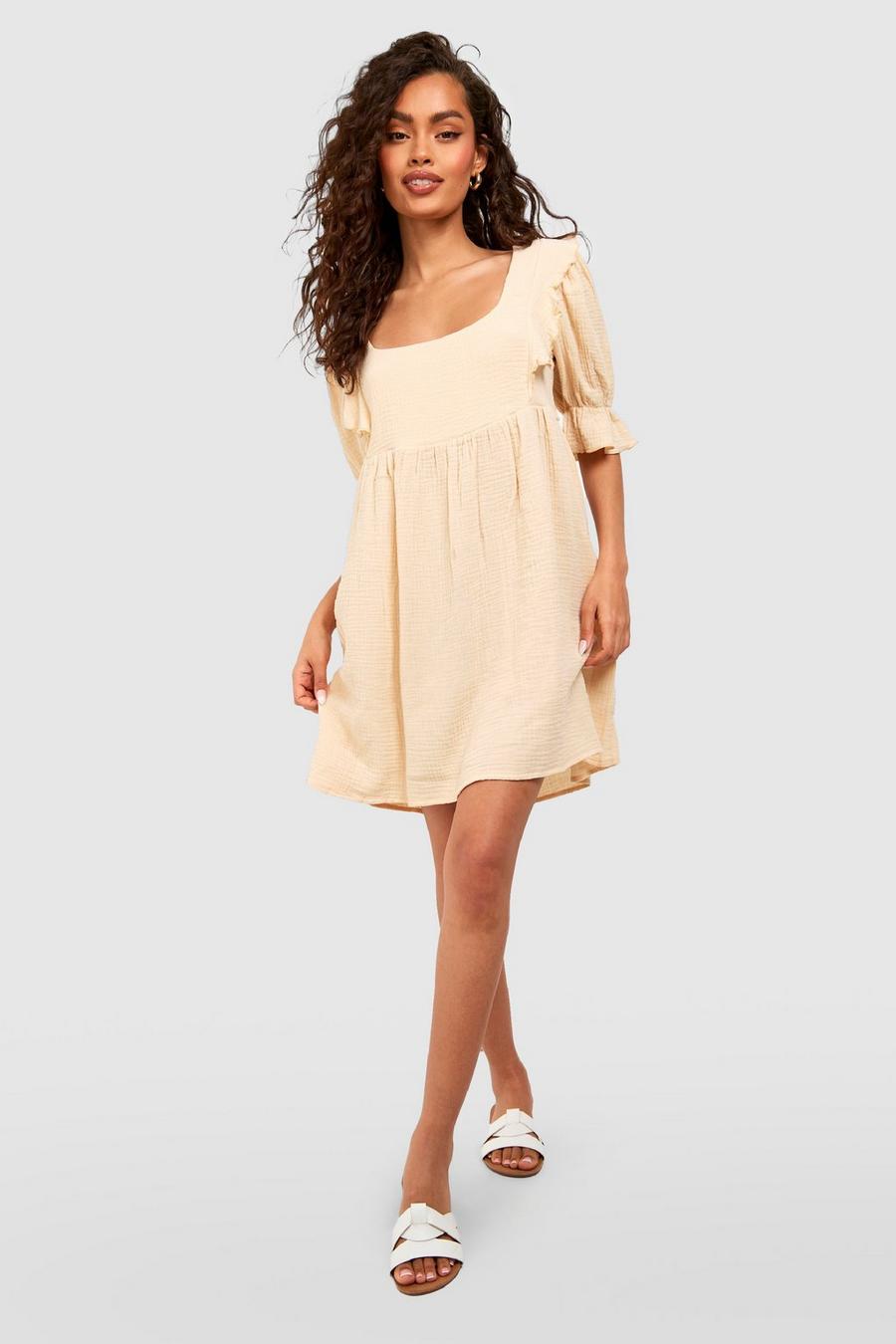 Stone Textured Cotton Ruffle Smock Dress image number 1