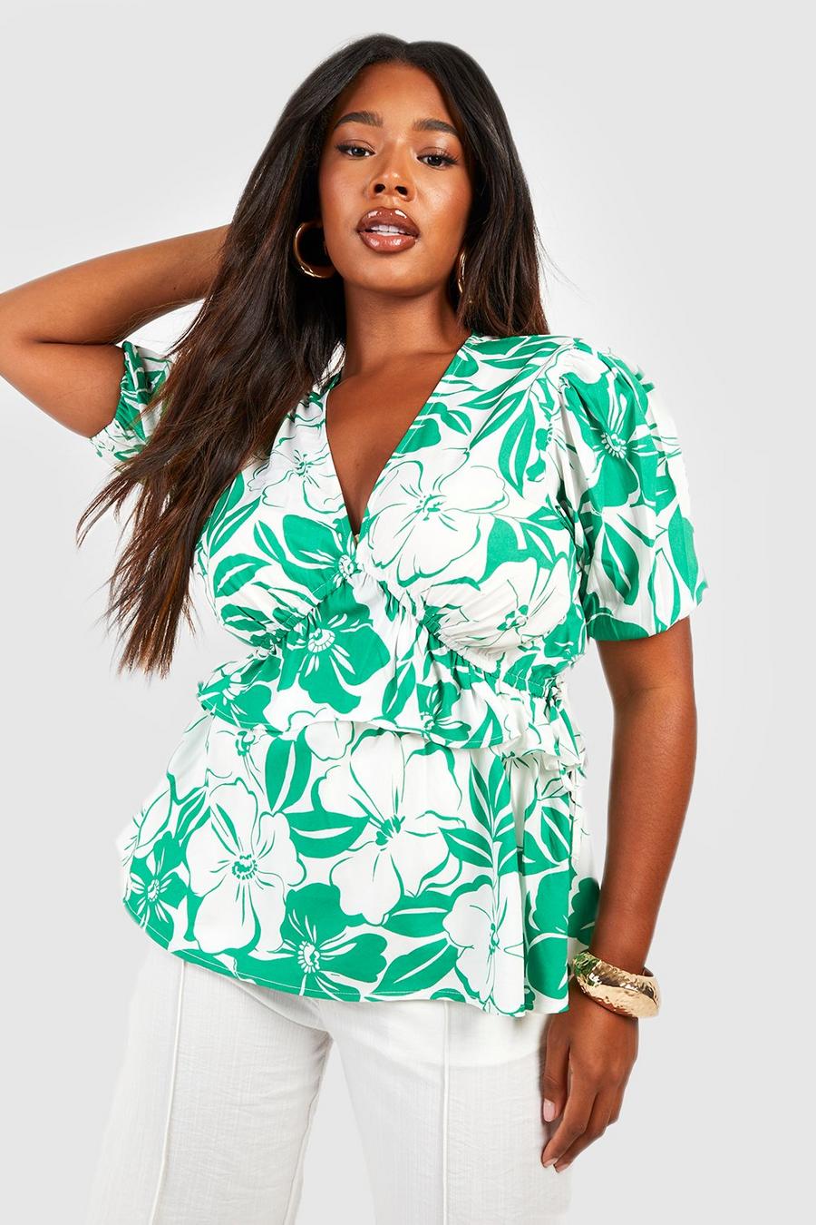 Green Plus Ruffle Under Bust Smock Top image number 1