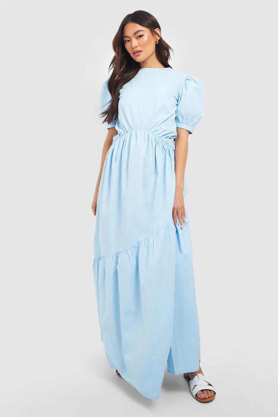 Bright blue Puff Sleeve Tiered Maxi Dress