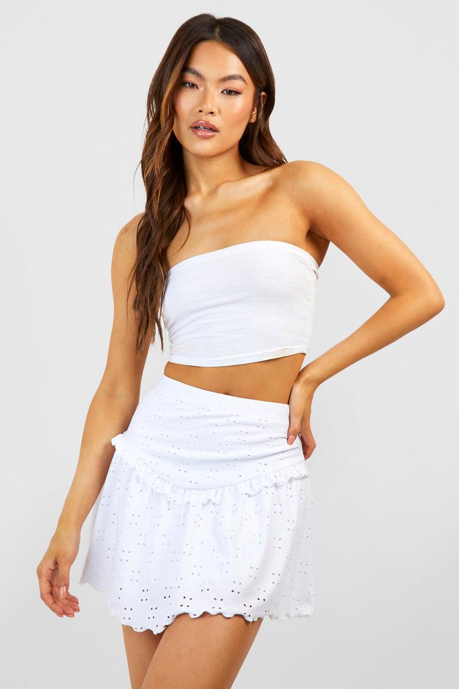 Ivory Eyelet Drop Hem Mini Skirt