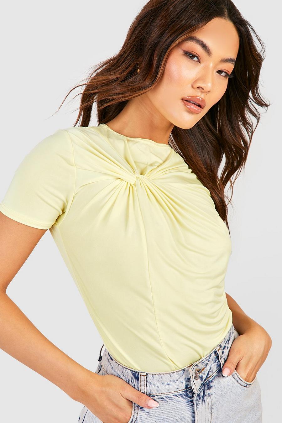 Lemon Slinky Twist Front Short Sleeve Top