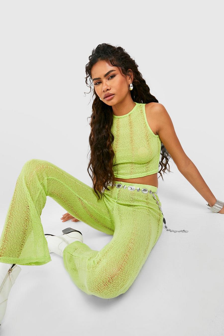 Lime Distressed Flared Pants