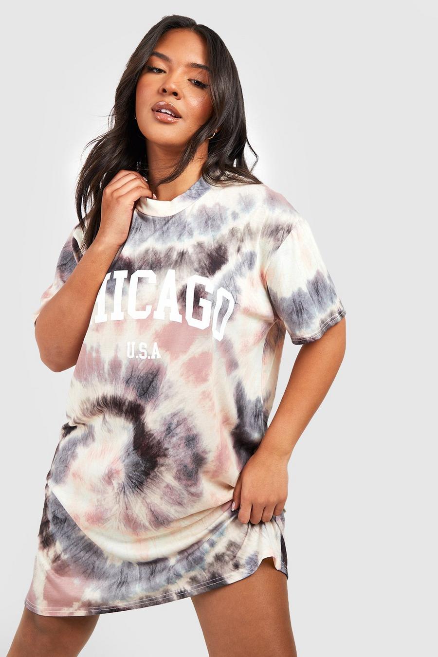 Grey Plus Tie Dye Chicago Graphic T-Shirt Dress image number 1