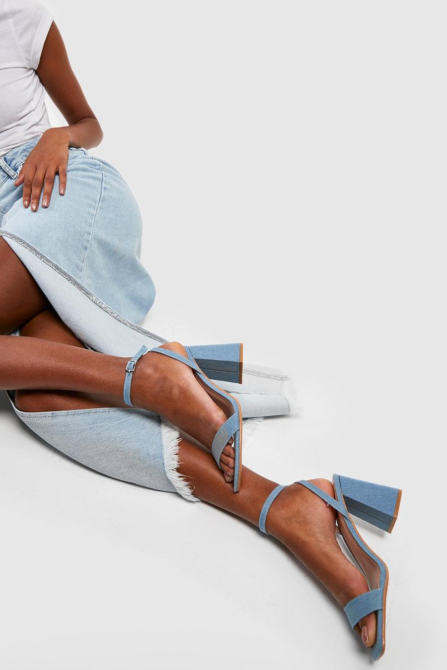 Denim Barely There Block Heels image number 1