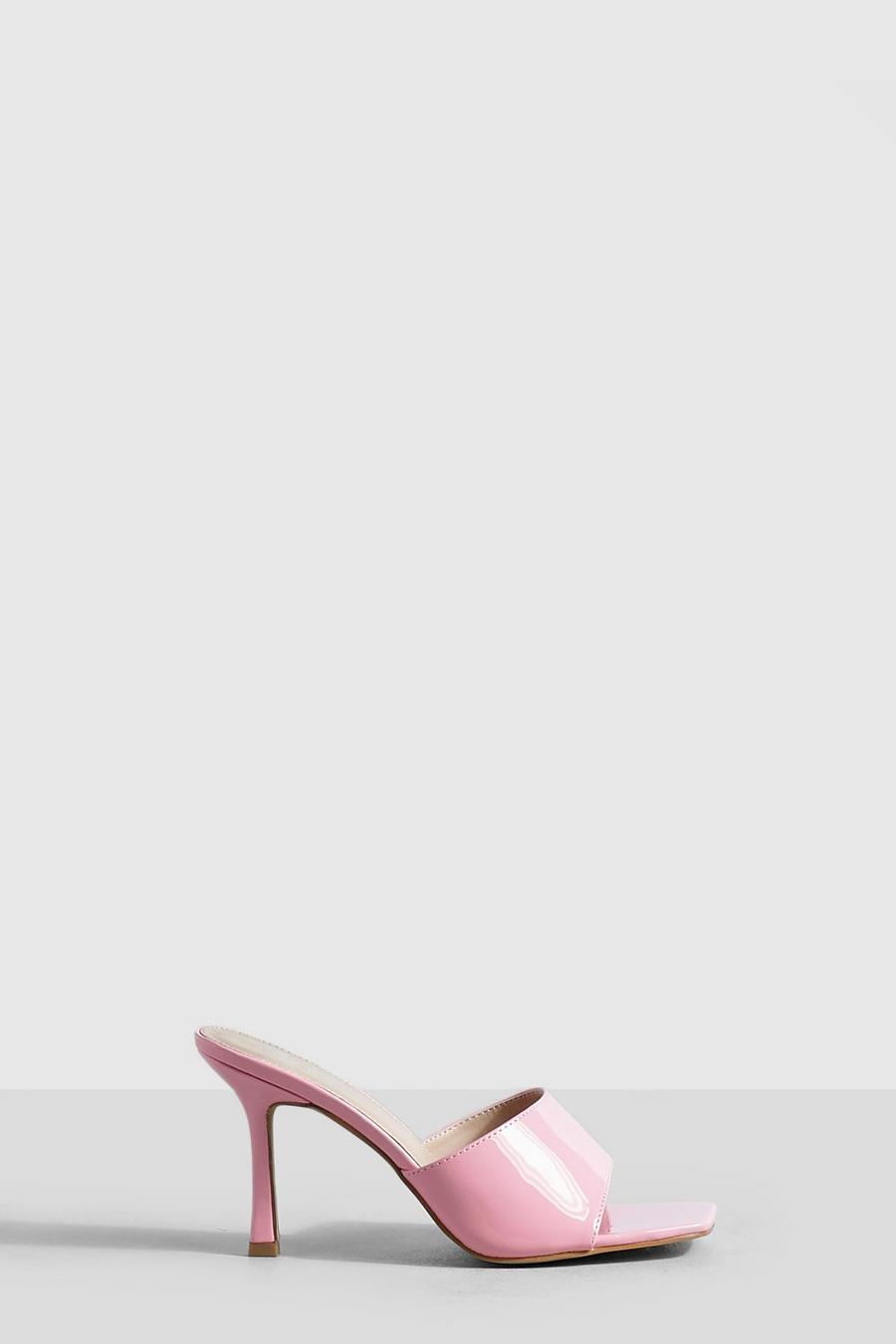 Sandalias mule minimalistas de holgura ancha con puntera cuadrada, Baby pink