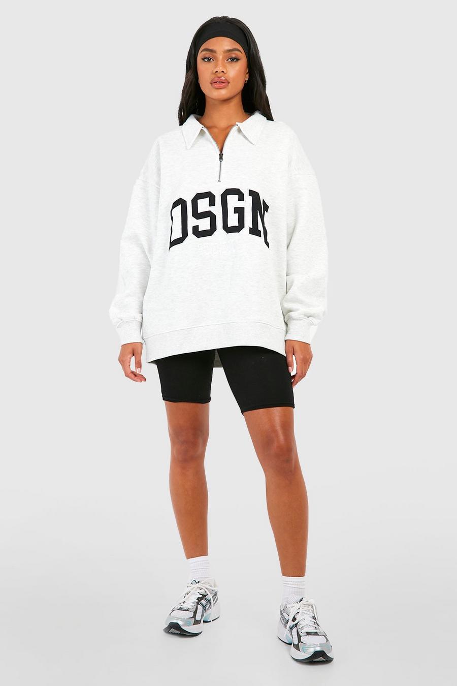 Oversize Sweatshirt mit halbem Reißverschluss und Slogan, Ash grey