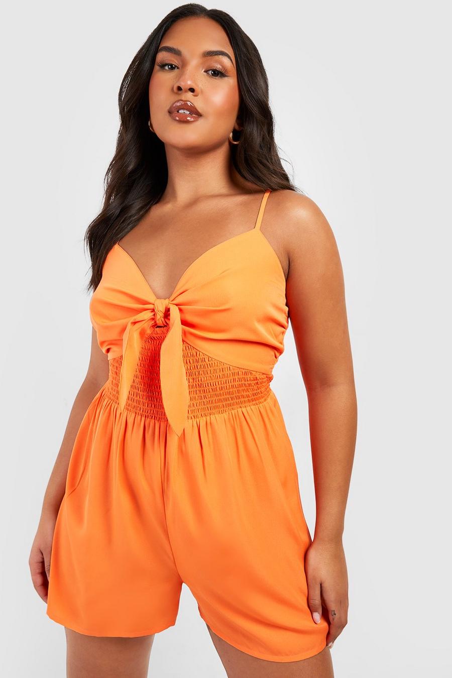 Orange Plus Strappy Beach Knot Front Playsuit