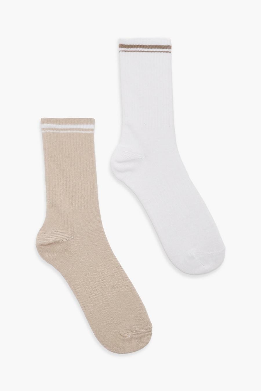 Cream 2 Pack Tonal Stripe Socks