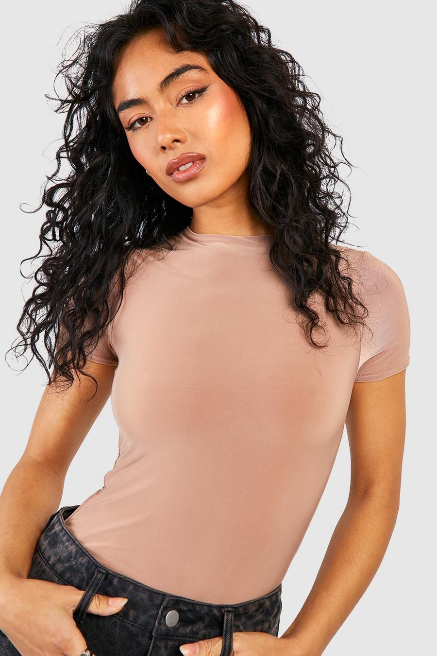 Mocha Double Layer Slinky Fitted Tshirt 