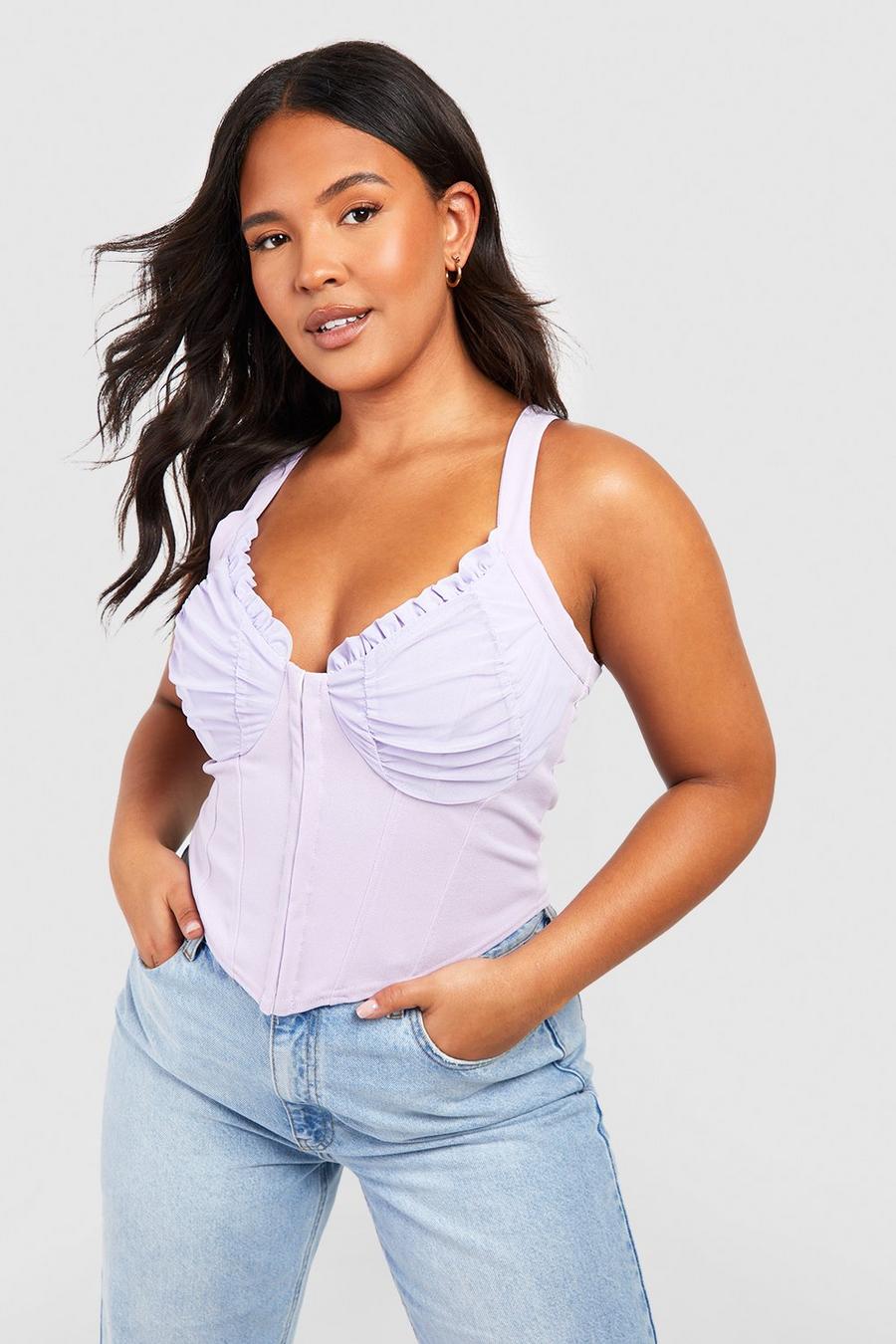 Lilac Plus Hook And Eye Ruched Cup Corset Top