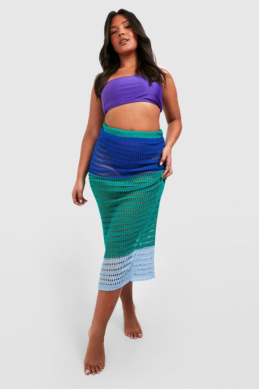 Green Plus Crochet Colourblock Midaxi Skirt