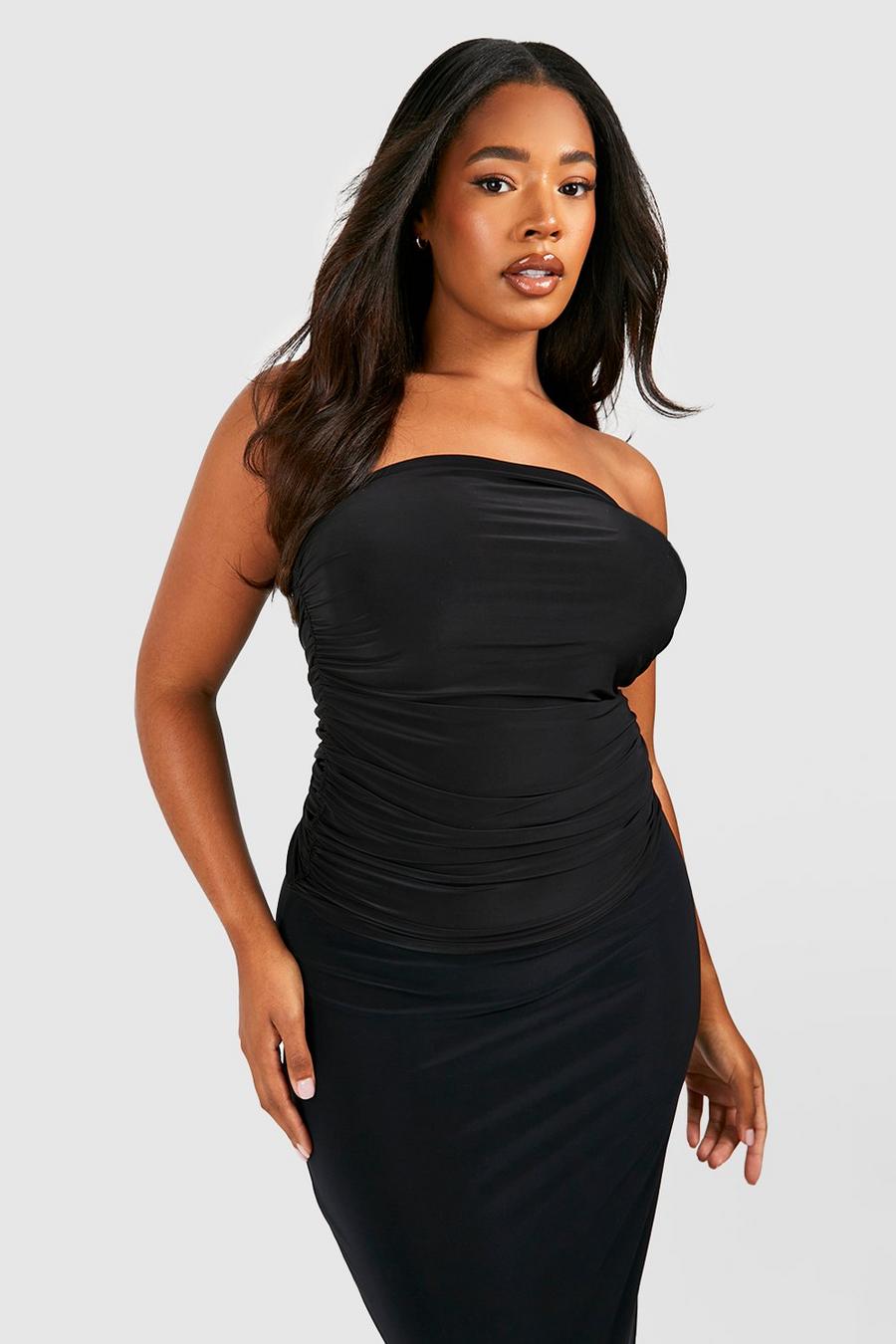 Black Plus Slinky Bandeau Ruched Top