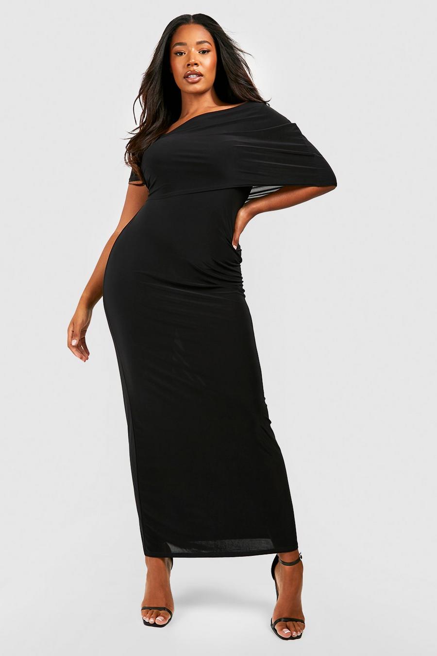 Black Plus Slinky Ruched Wrap Maxi Dress