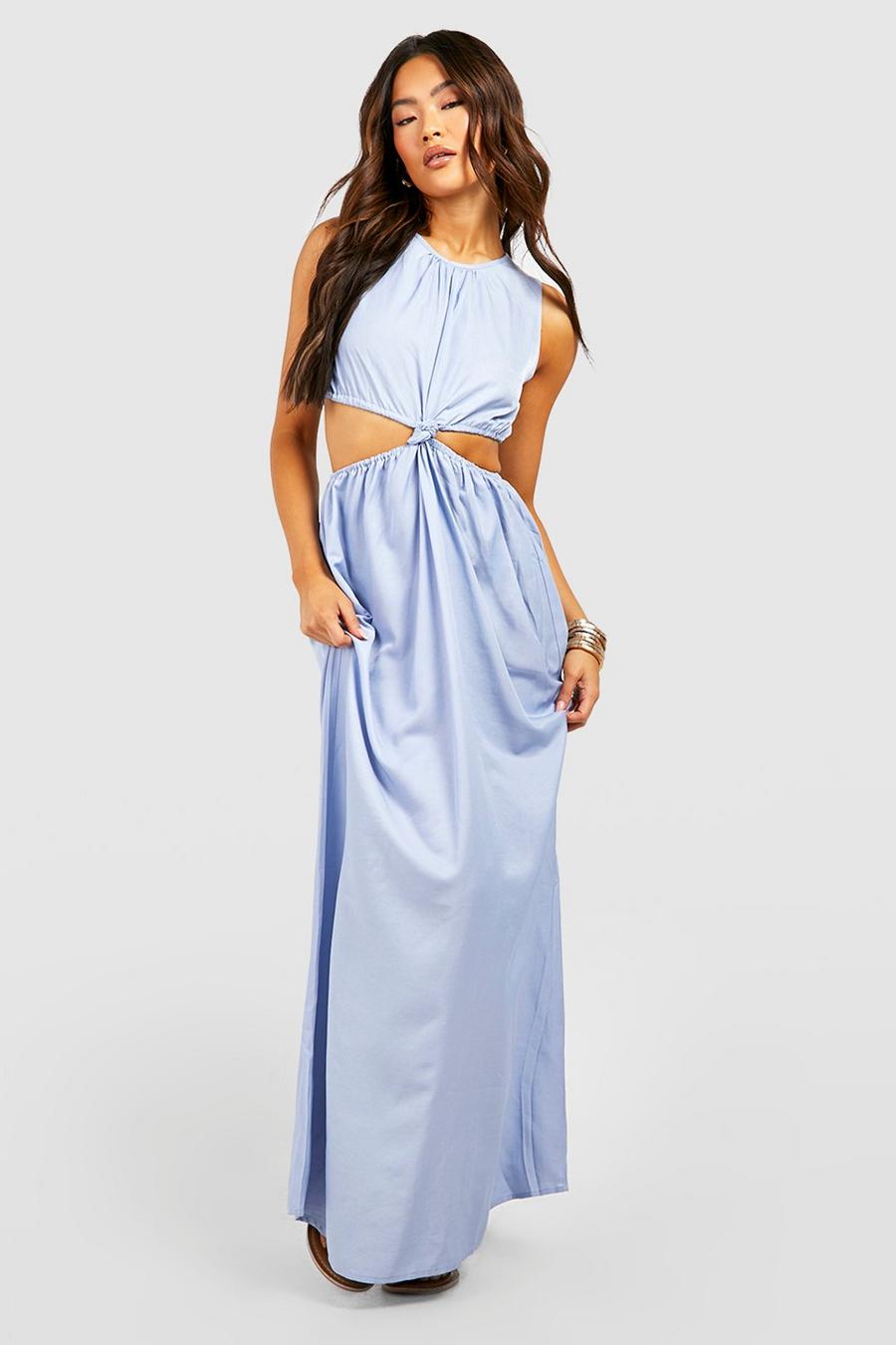 Knot Detail Cut Out Chambray Maxi Dress