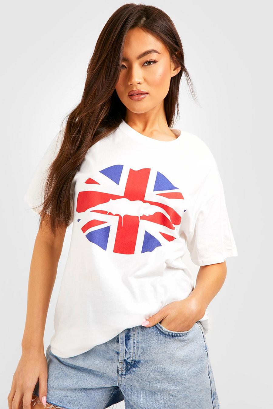 White Union Jack Lips Printed Oversized T-shirt 