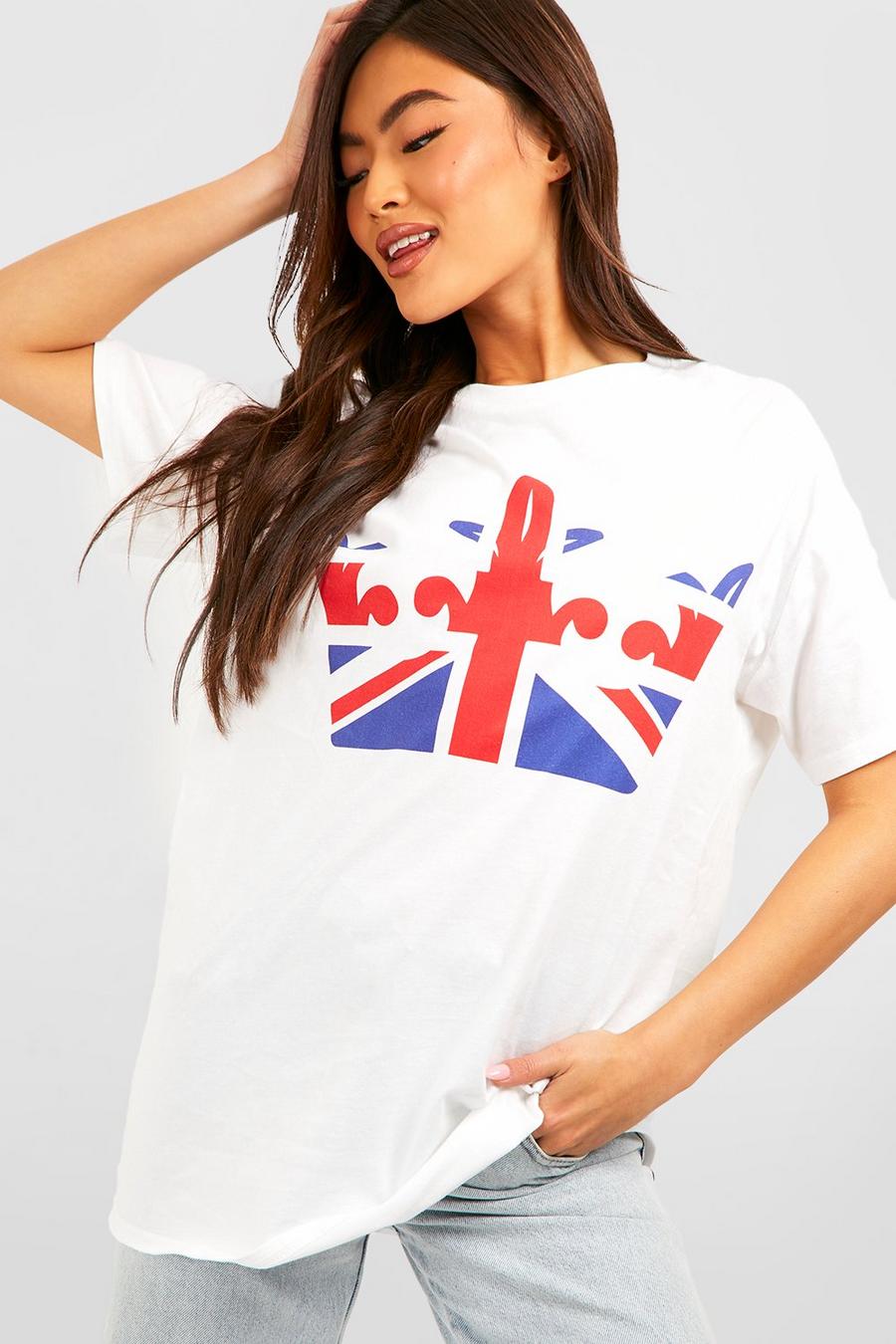 White Union Jack Crown Printed Oversized T-shirt