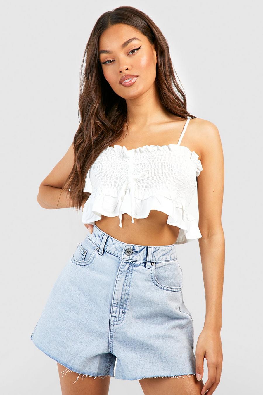 Crop top in chambray increspato, White