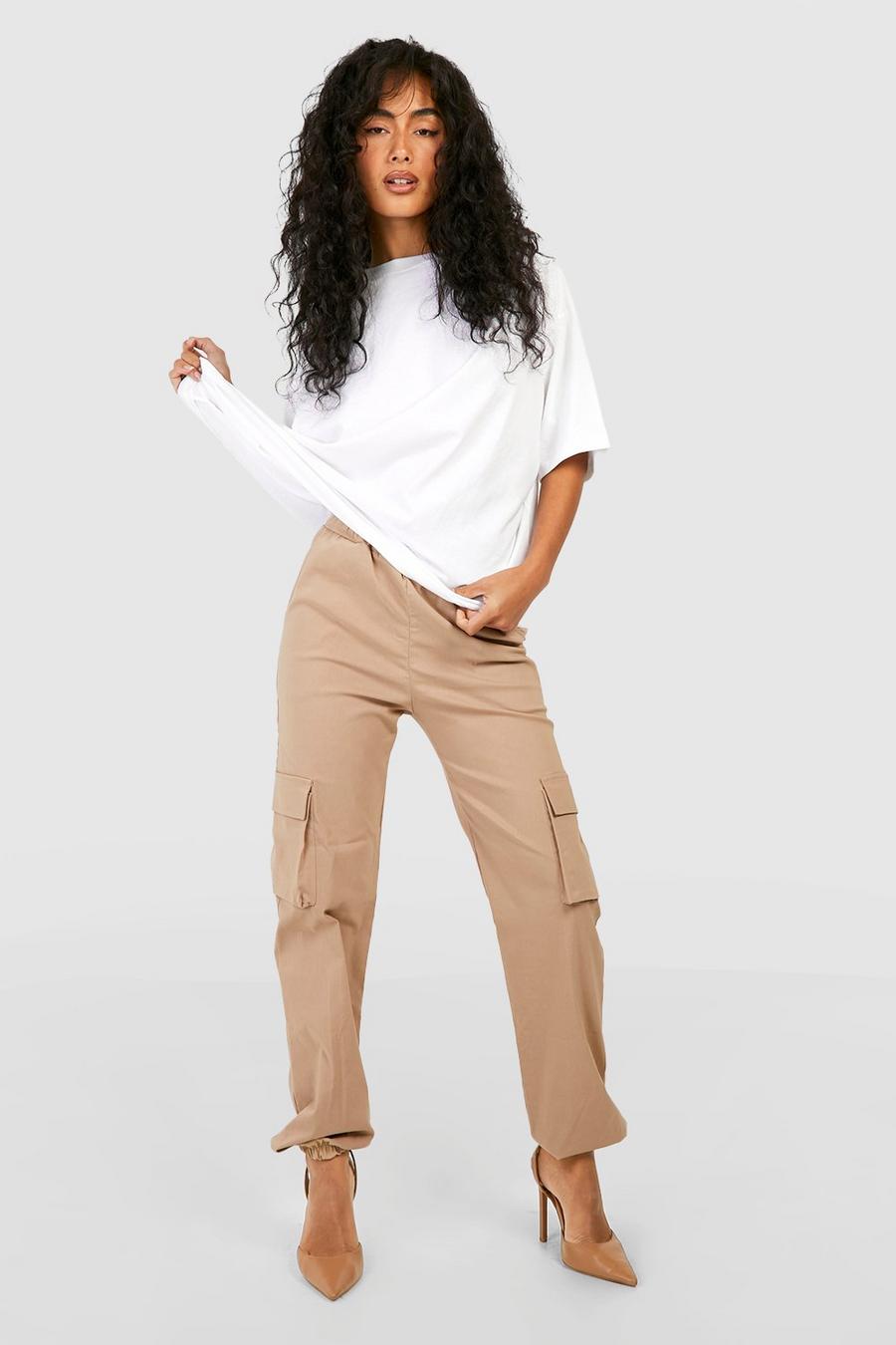Camel Stretch High Waisted Cargo Track Pants