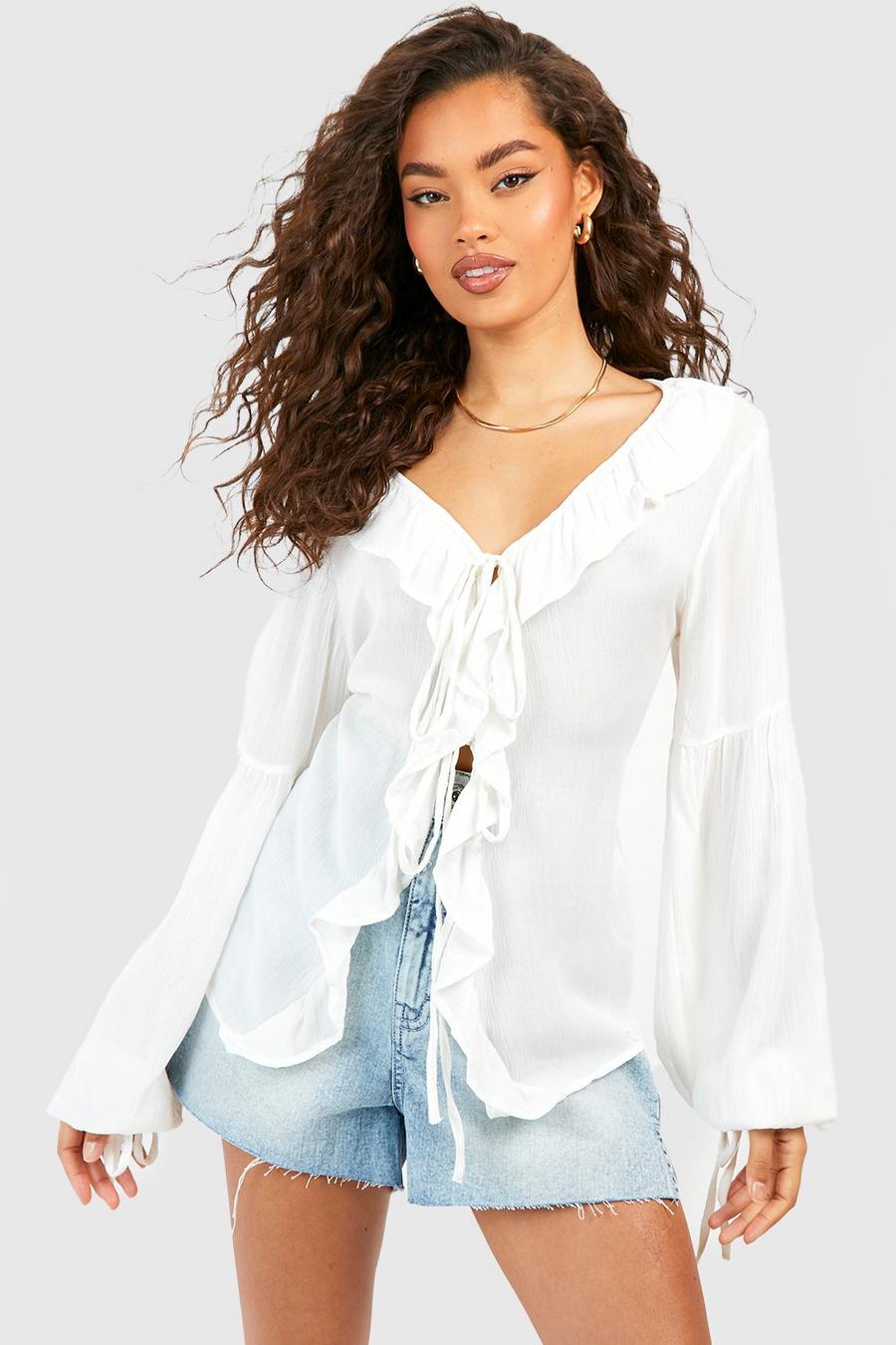 White Ruffle Front Cheesecloth Top 