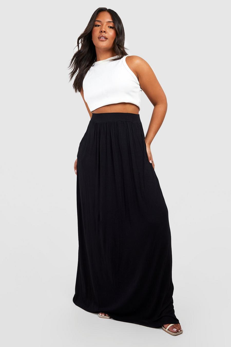 Black Plus Pocket Front Jersey Maxi Skirt