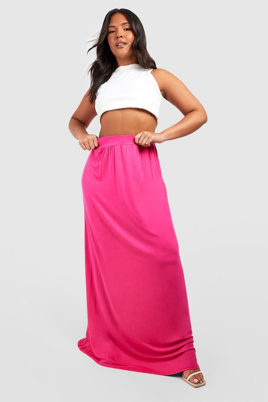 Fuchsia pink Plus Pocket Front Jersey Maxi Skirt