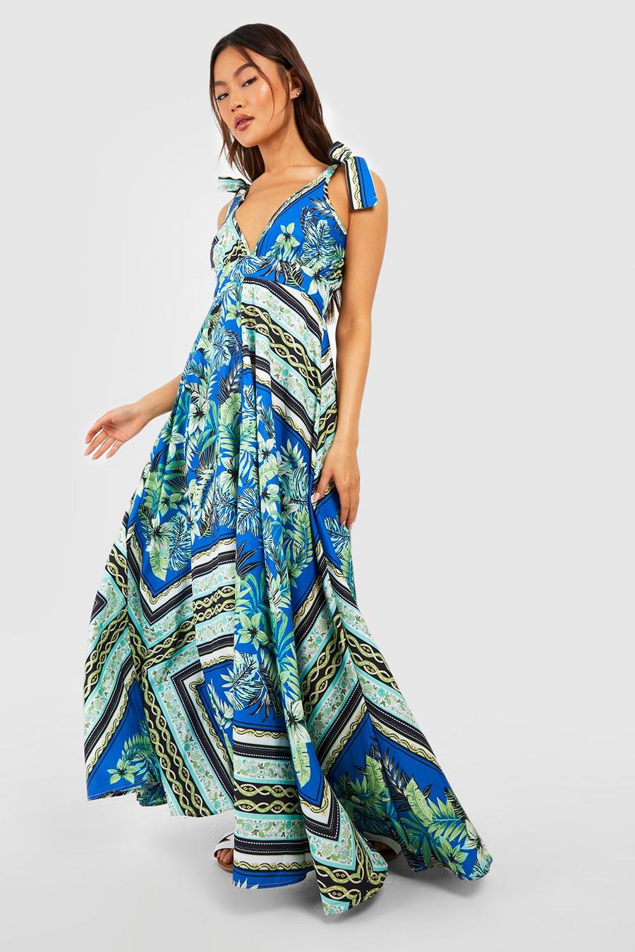 Blue Palm Print Maxi Dress