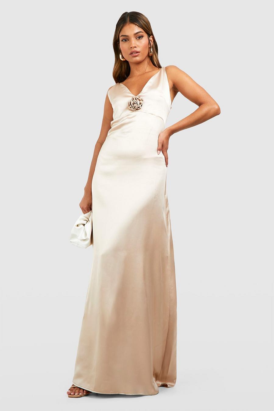 Champagne Satin Occasion Maxi Dress image number 1