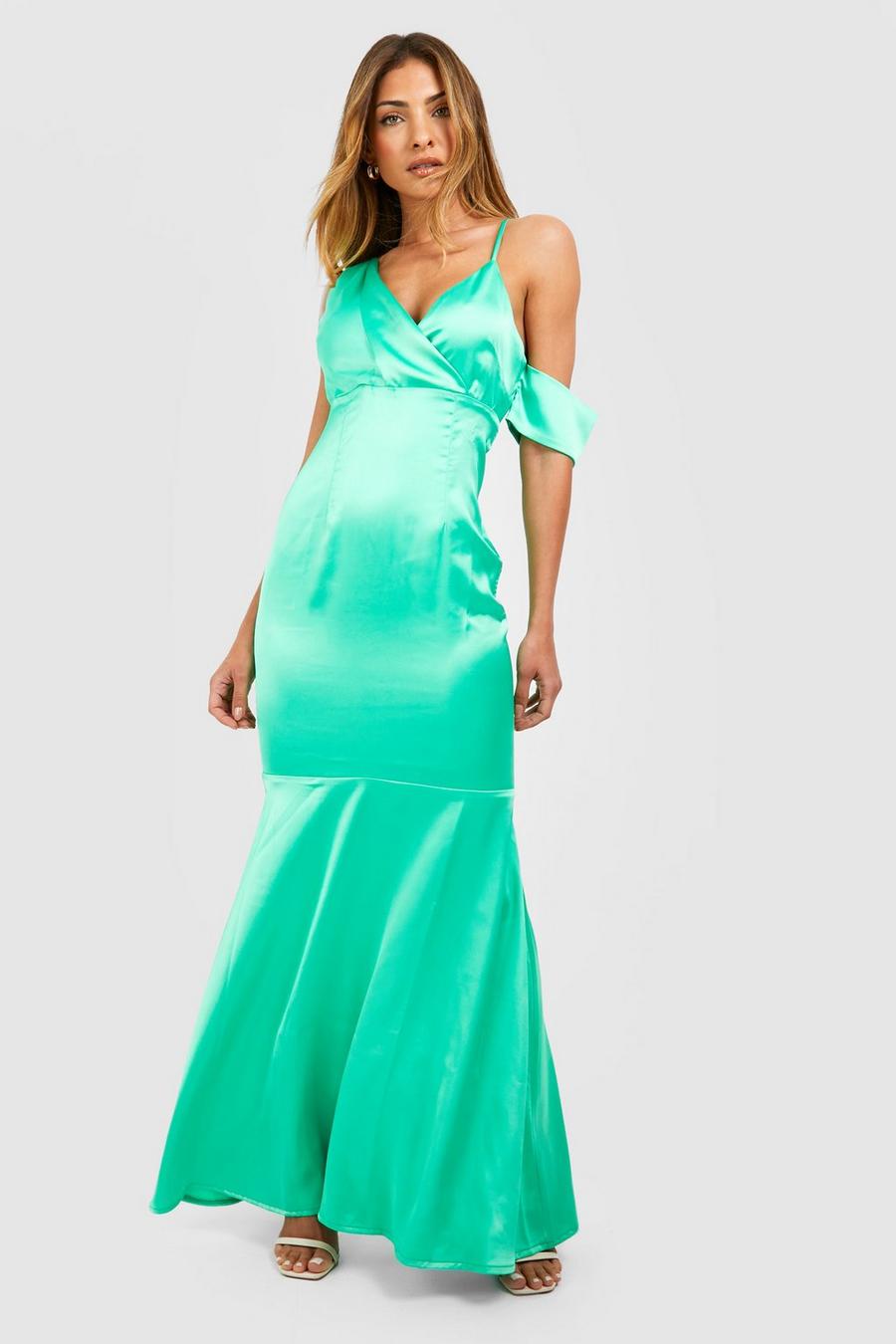 Green Satin Occasion Maxi Dress