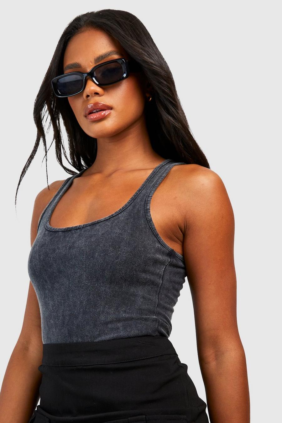 Charcoal Washed Square Neck Bodysuit