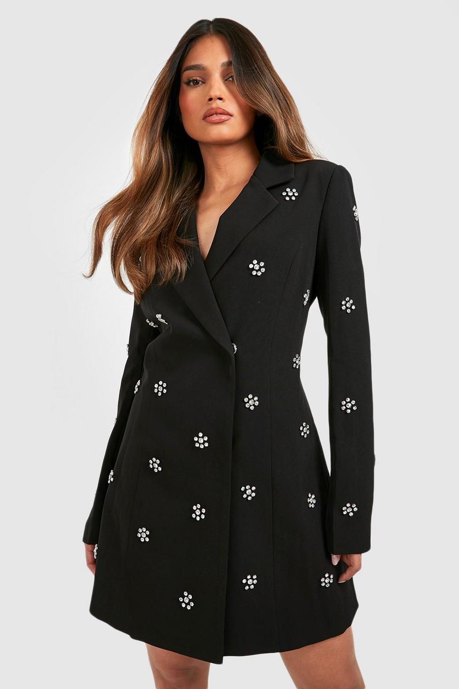 Black Daisy Crystal Embellished Tailored Blazer Dress image number 1