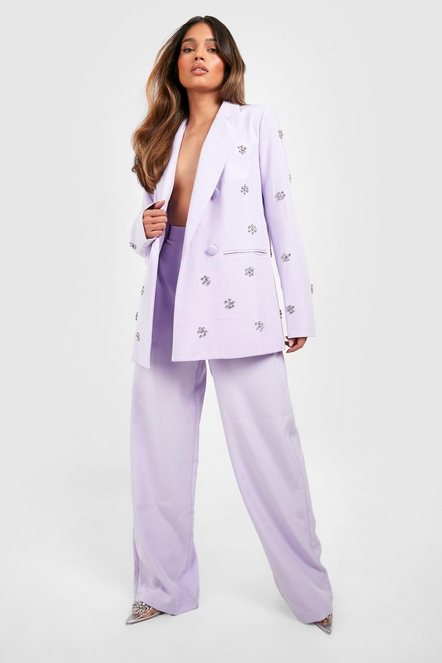 Lilac Tailored Wide Leg Trousers 