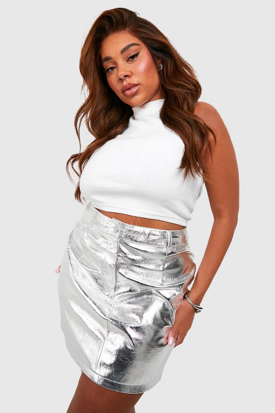 Silver Plus Metallic Mini Skirt  image number 1